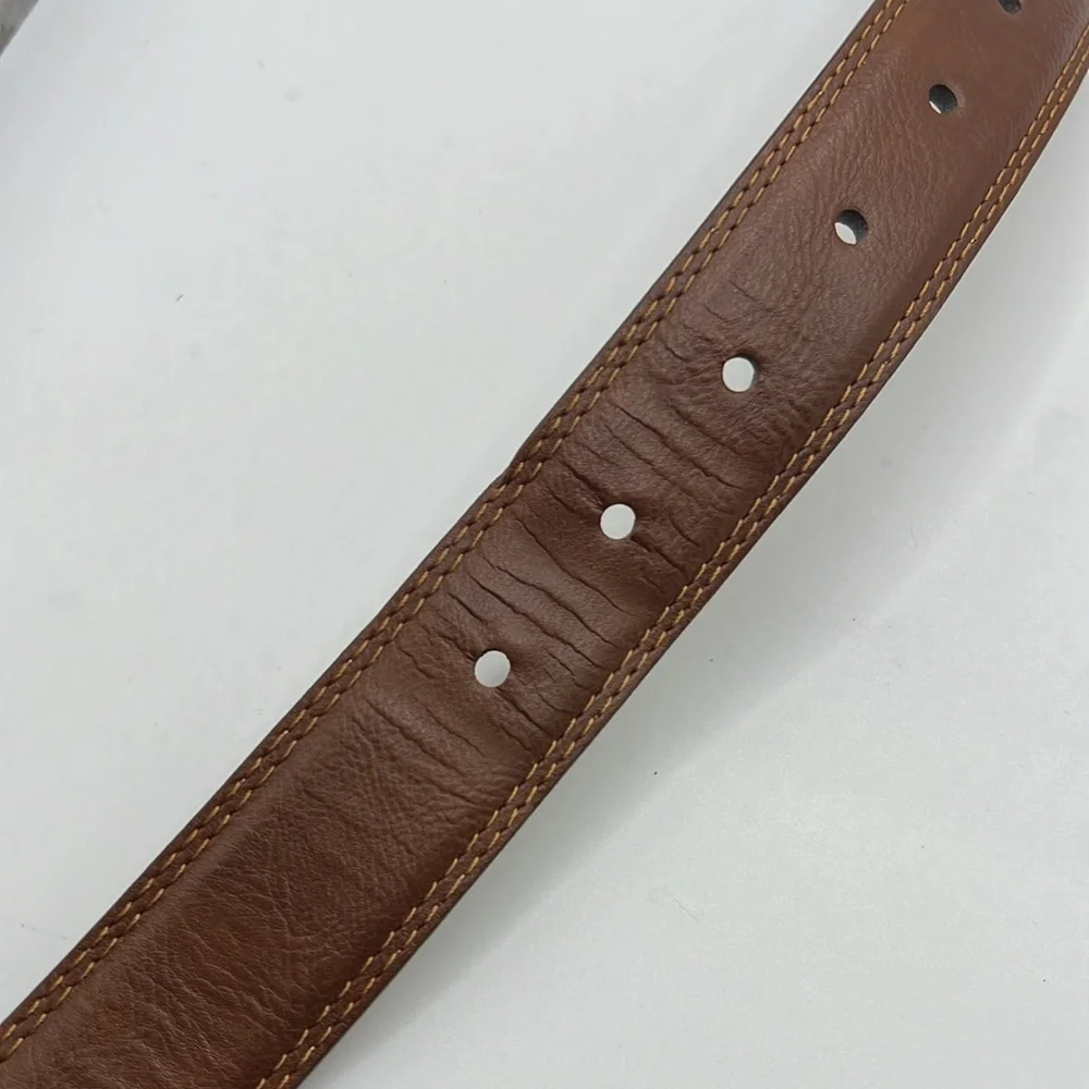 Mens Brown Faux Leather Belt Silver Buckle